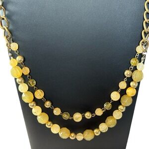 Yellow‎ Green Tint Necklace Plastic Beaded Double Strand Chunky Chain Link